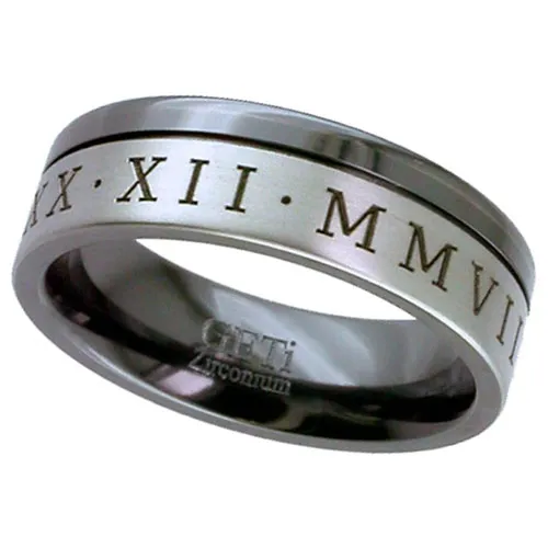 Zirconium Ring with the Engraved Outside Roman Numerals of Your Choice